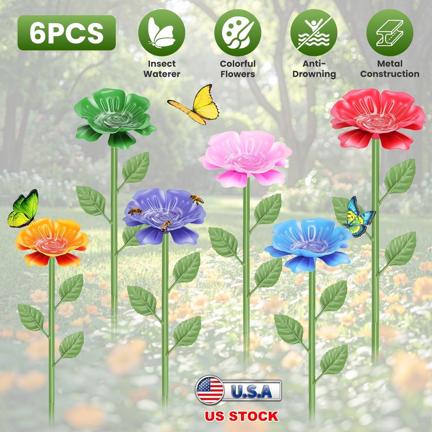 Metal Bee Watering Stations 6-Pack with Anti-Drowning Design