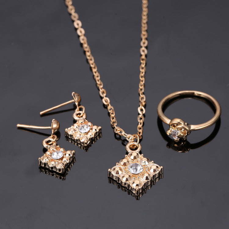 Diamond necklace, earring, ring, lady jewelry, square bridal jewelry set wholesale