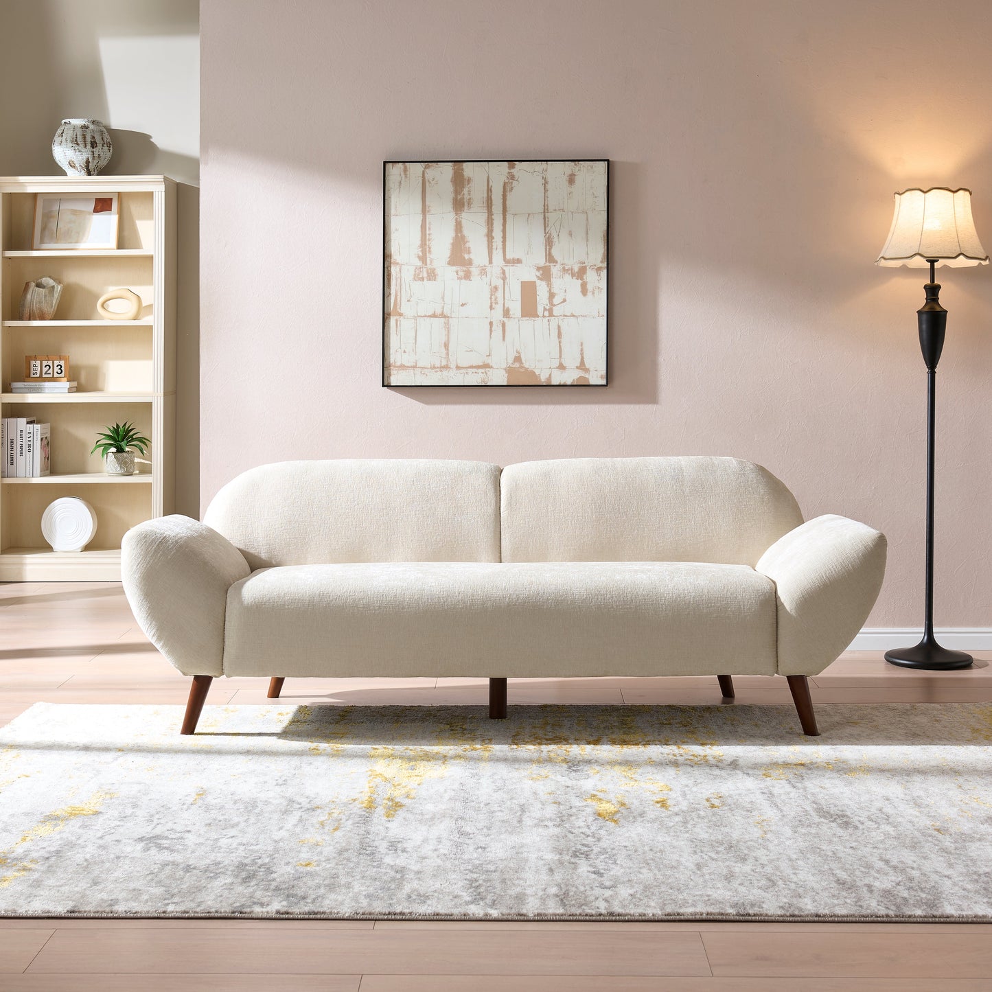 Cloud Haven Curved 3 Seater Modern Upholstered Chenille Sofa