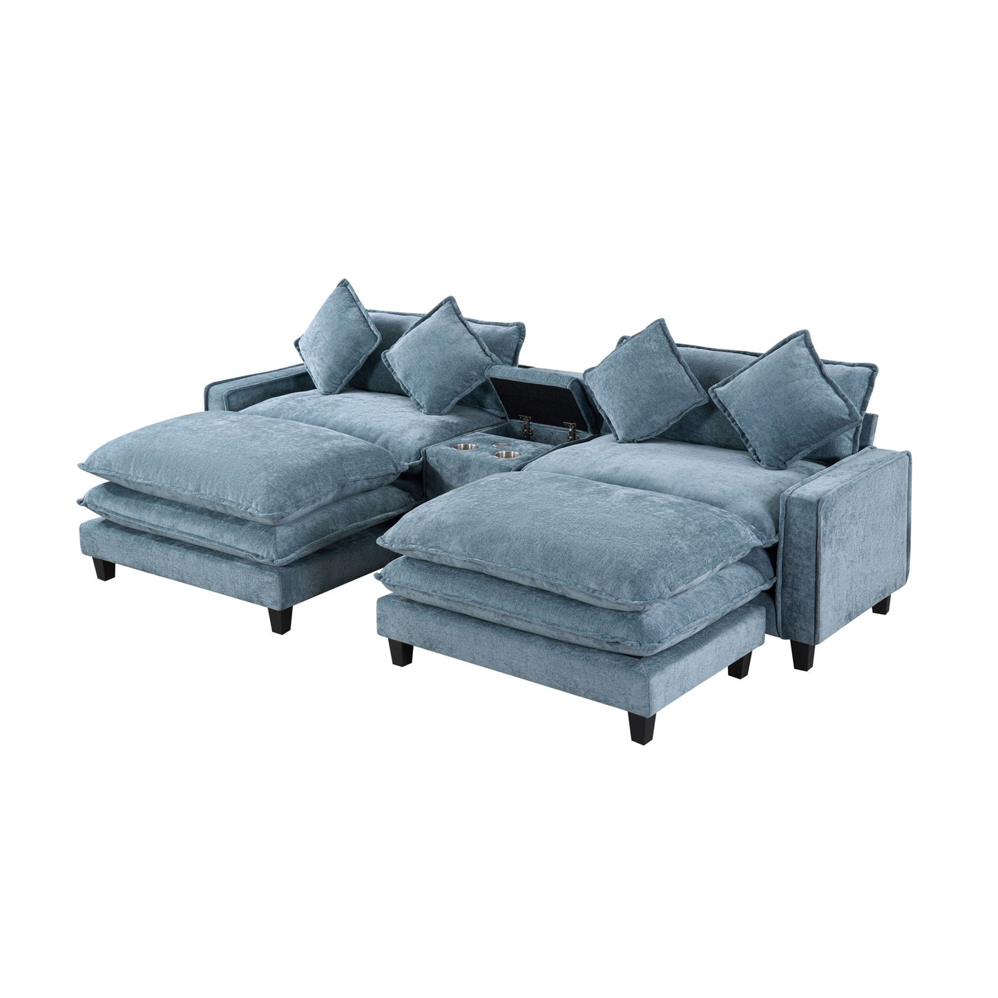 Modern Sectional Sofa With Removable Ottomans, USB Ports