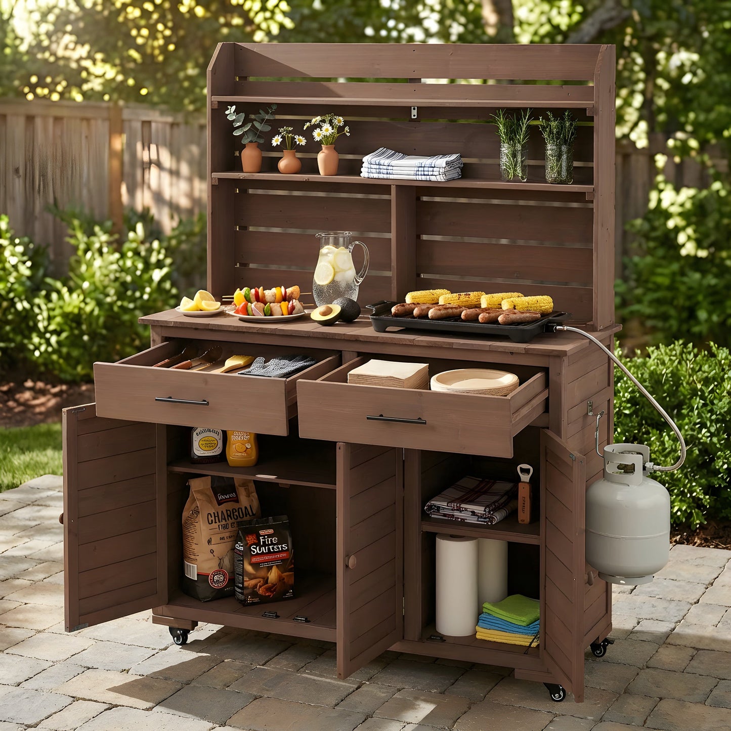 TOPMAX 65"H Large Garden Potting Bench with Storage and Lockable Wheels