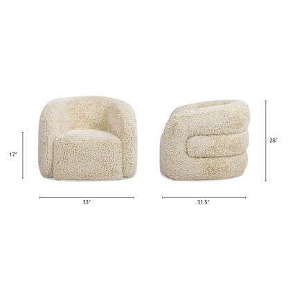 Colt - Fur Swivel Upholstered Barrel Accent Arm Chair - Cream Beige
