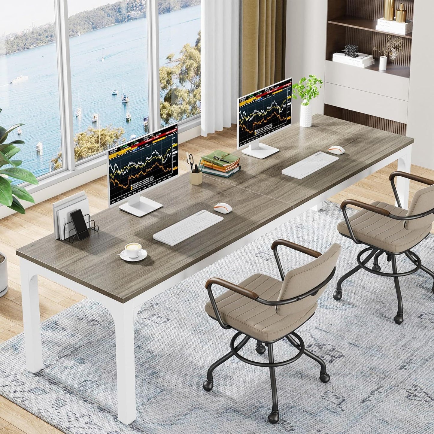 Extra Long 2 Person Computer Desk With Collaborative Workstation