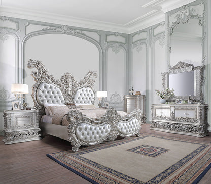 Valkyrie - Eastern King Bed - Synthetic Leather & Antique Platinum