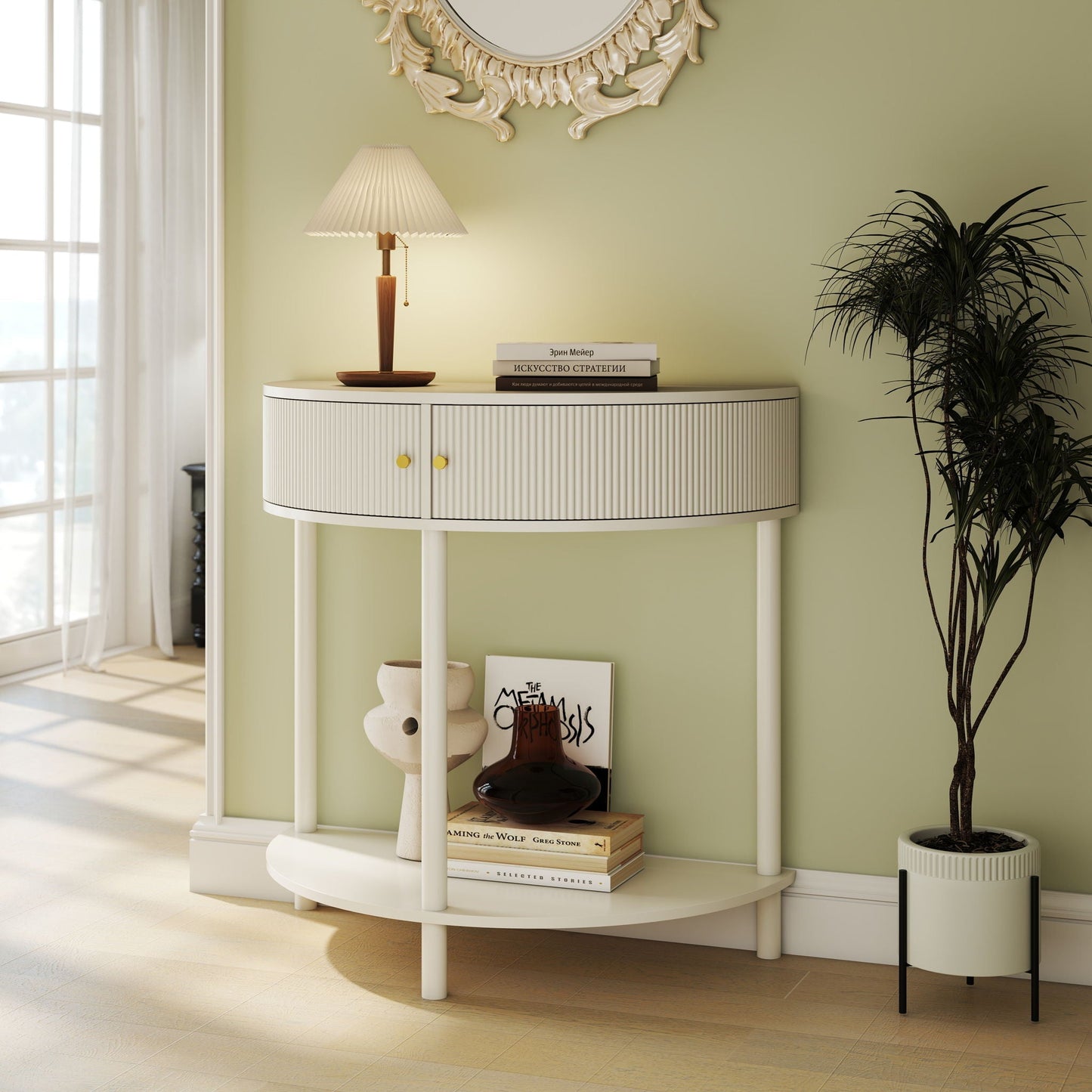 Demi Lune Console Table With 2 Storage Drawers