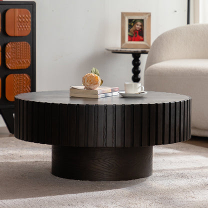 Round Coffee Table Handcrafted Relief Sturdy Pedestal