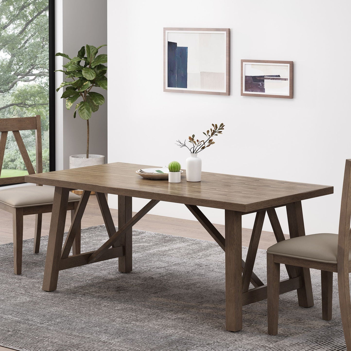 Farmhouse Style Dining Table With Wood-Like Top