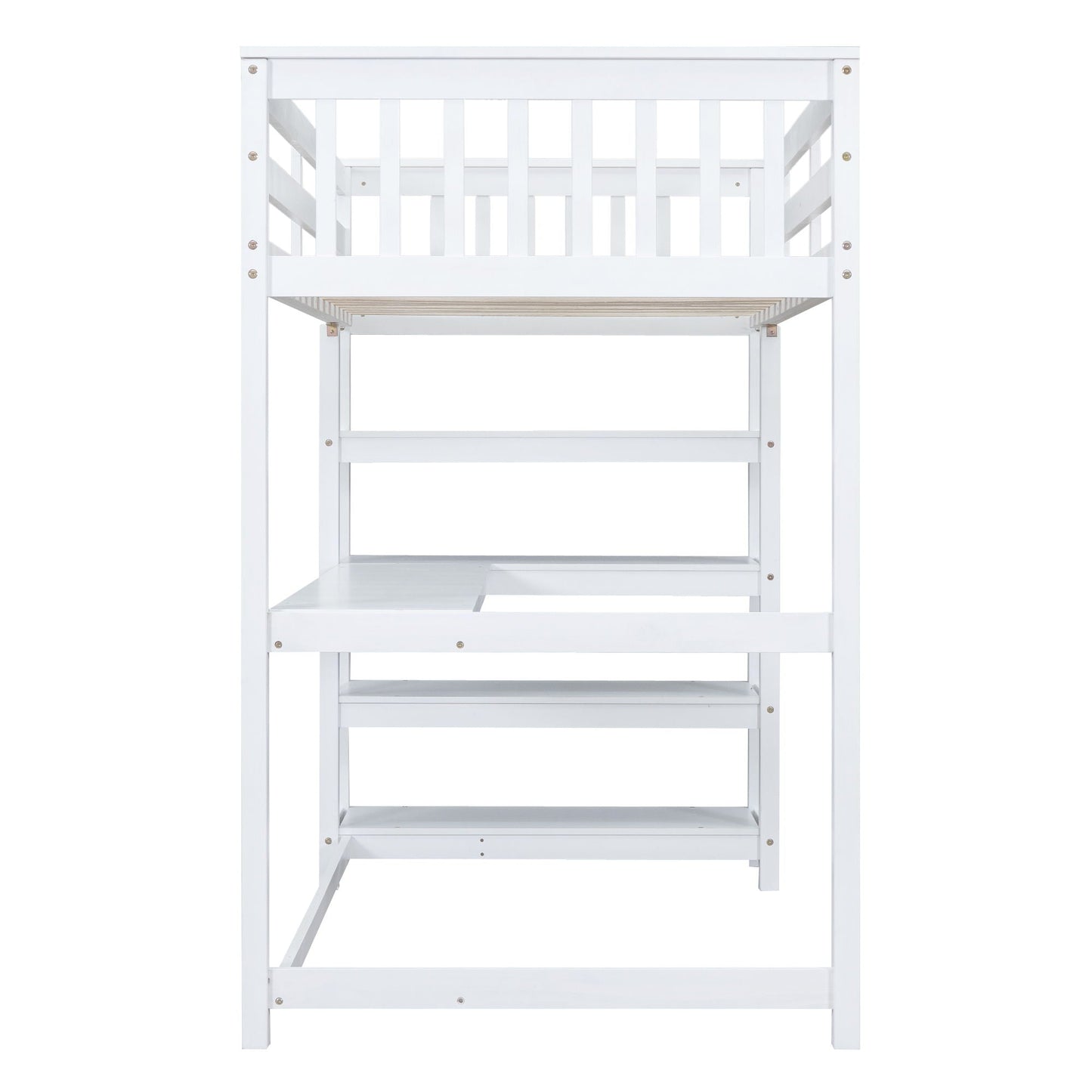 Loft Bed With Storage Shelves And Under Bed Desk