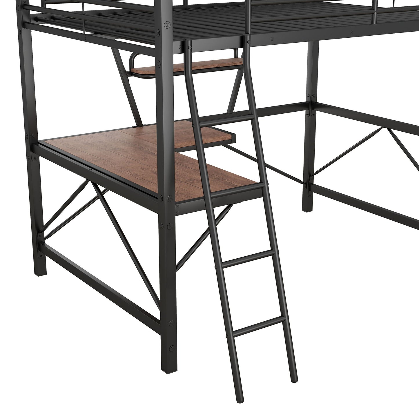 Loft Bed With Desk And Shelf, Modern Design