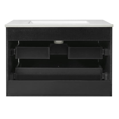 Floating Bathroom Vanity With Oval Knobs & Round Edge, Soft Close Drawer Slides