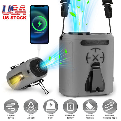 5 In 1 Portable Waist Clip Fan With 5 Speeds Flashlight 10000mAh Battery Operated Personal Wearable Turbo Belt Fan Hands-Free Neck Fan For Camping Tra