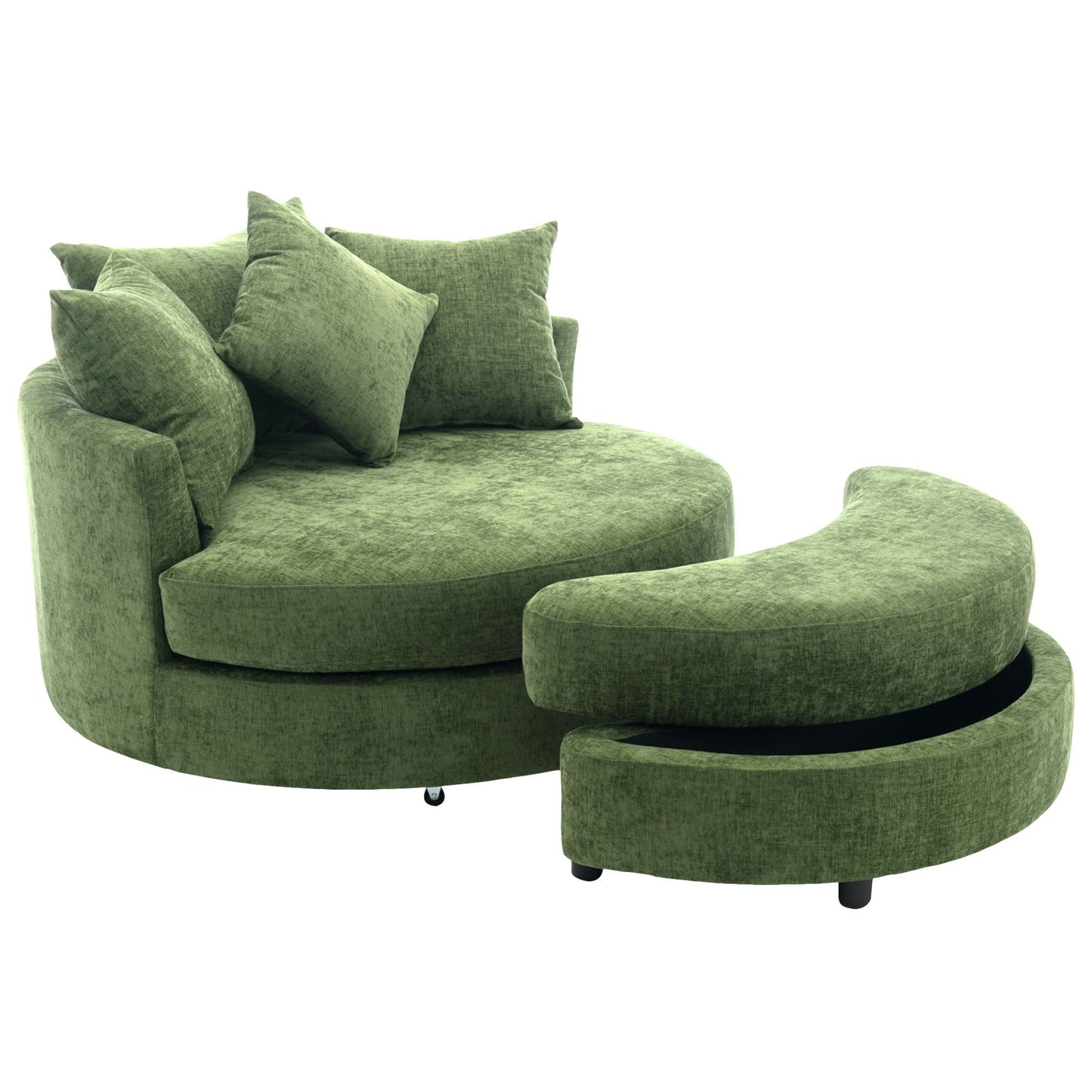 360° Swivel Accent Barrel Chair With Storage Ottoman & 4 Pillows, Modern Leisure Chair Round Accent For Living Room