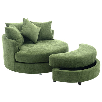 360° Swivel Accent Barrel Chair With Storage Ottoman & 4 Pillows, Modern Leisure Chair Round Accent For Living Room