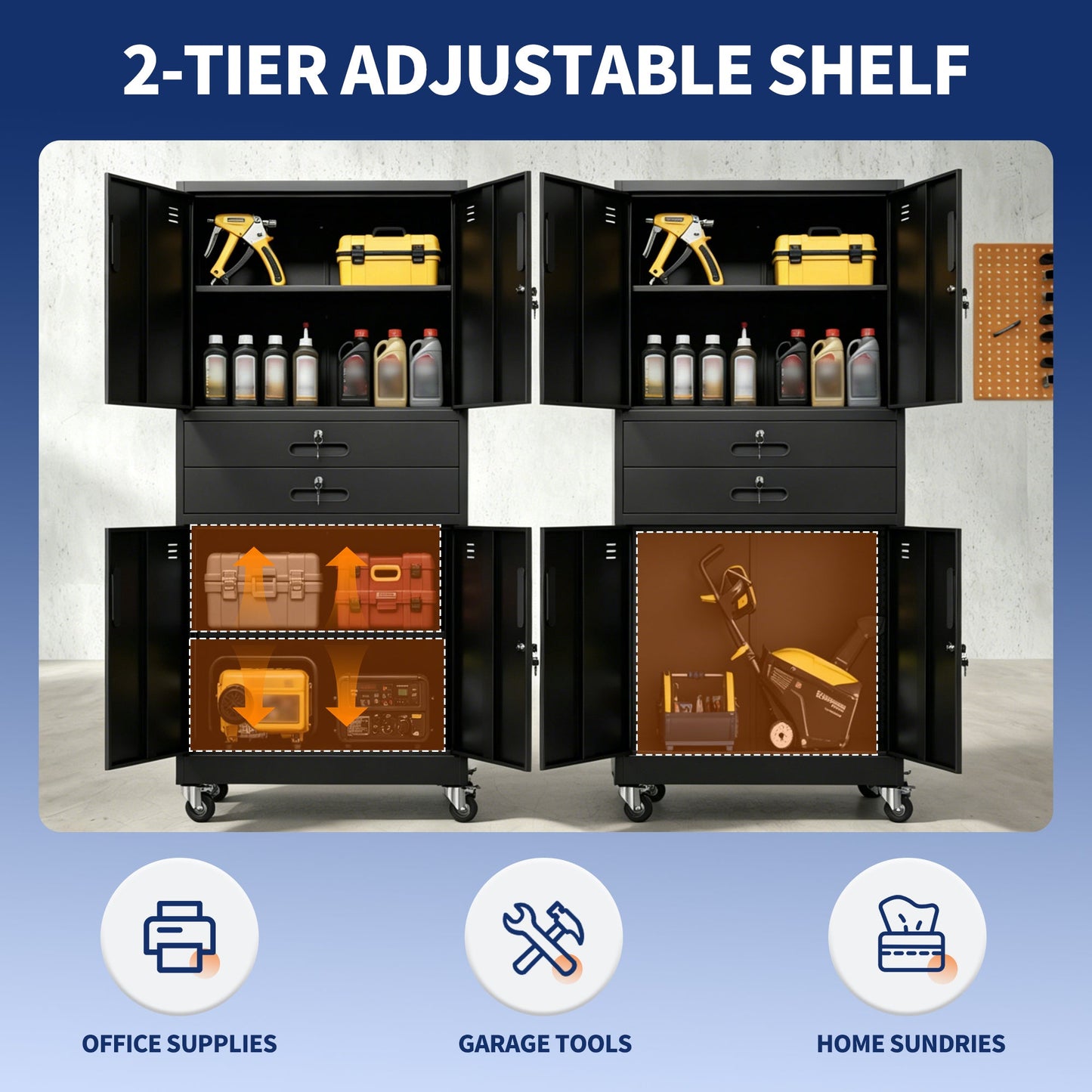 Metal Storage Cabinet with Two Drawers and Locking Doors