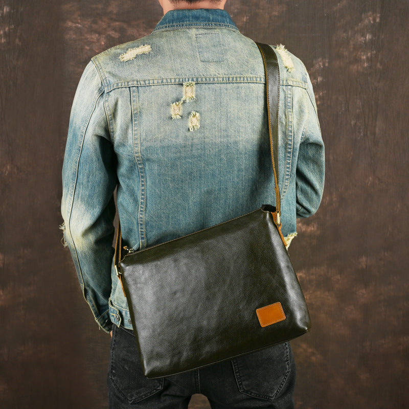 Mens Large-Capacity Leather Shoulder Bag