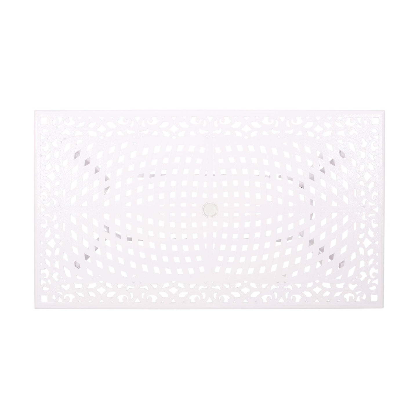 Celestine Outdoor Cast Aluminum Dining Table with Floral Lattice Design and Umbrella Holder