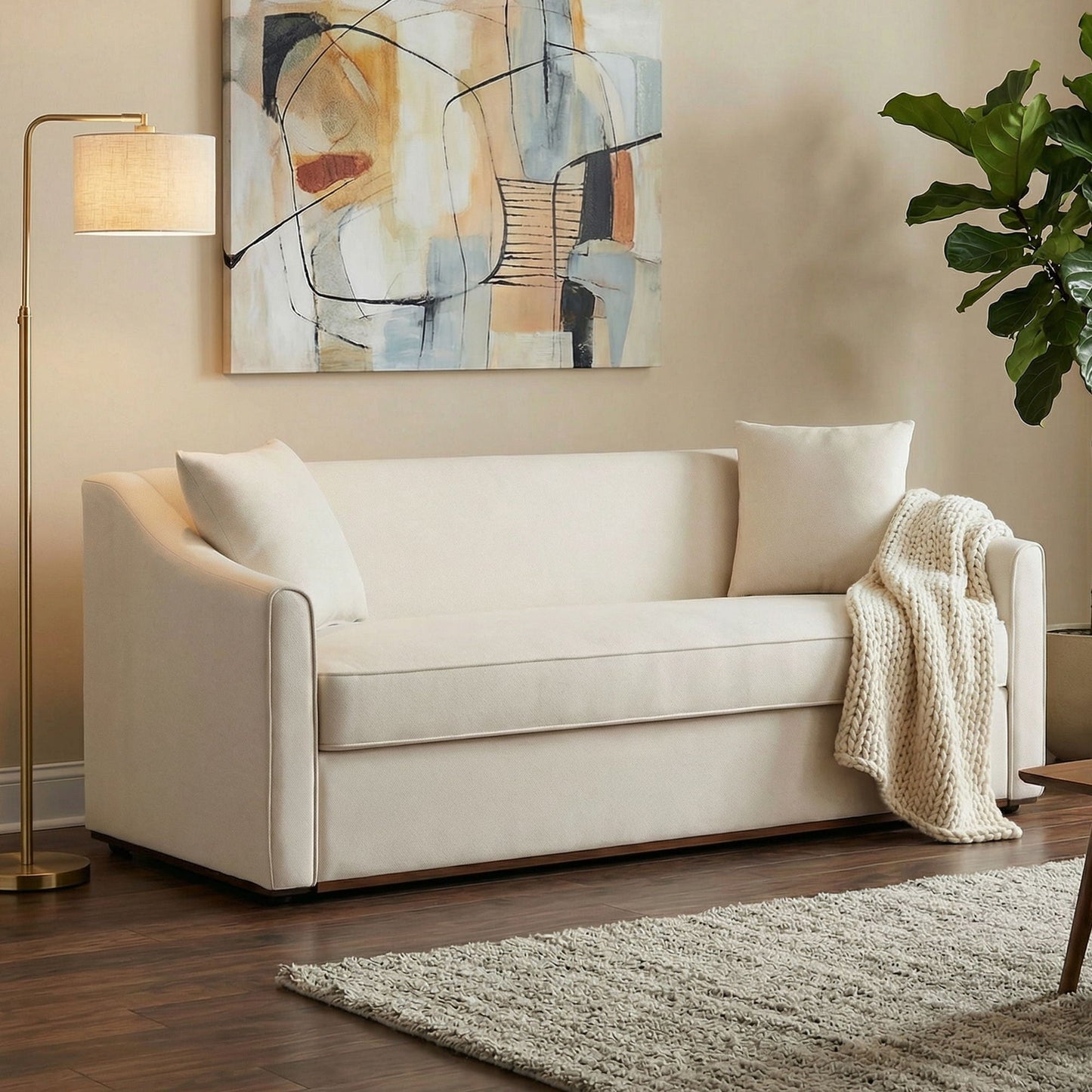 3 Seater Sofa With Wrap Around Armrests And Throw Pillows
