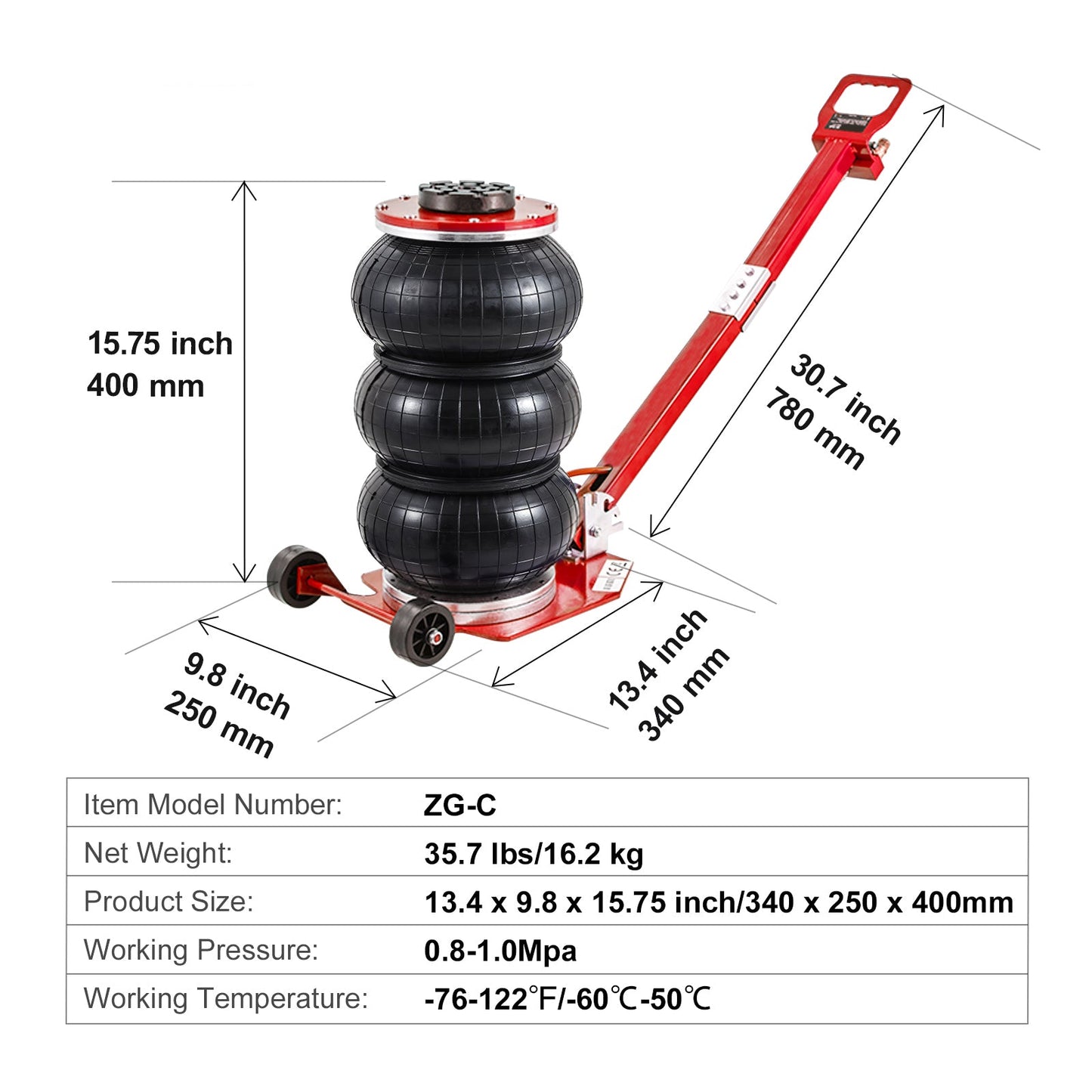 Air Jack 3 Ton/6600 lbs Triple Bag Pneumatic Jack