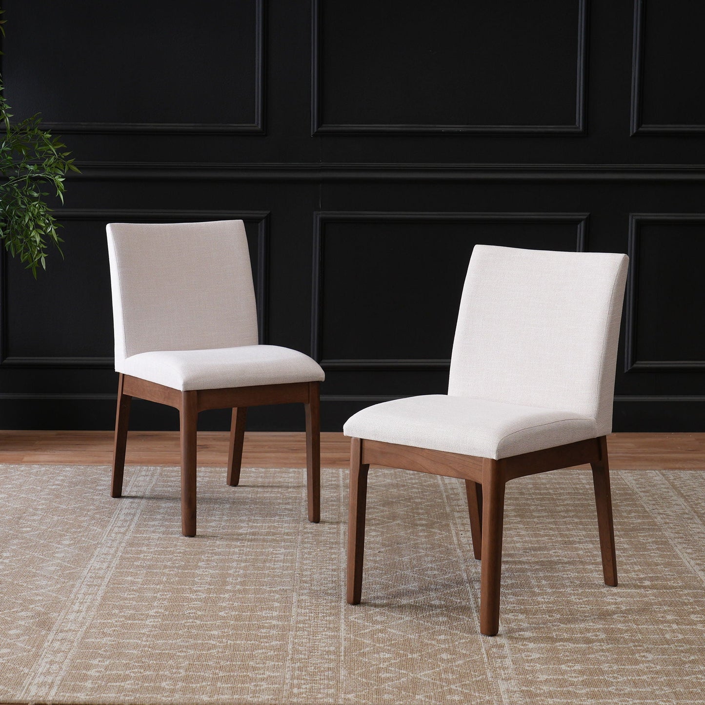 Dining Chairs with Upholstered Seat and Backrest (Set of 2) - Light Beige / Walnut