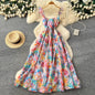 Floral Print Dress – V-Neck Adjustable Strap Midi, Spring-Summer Beach Vacation Sundress