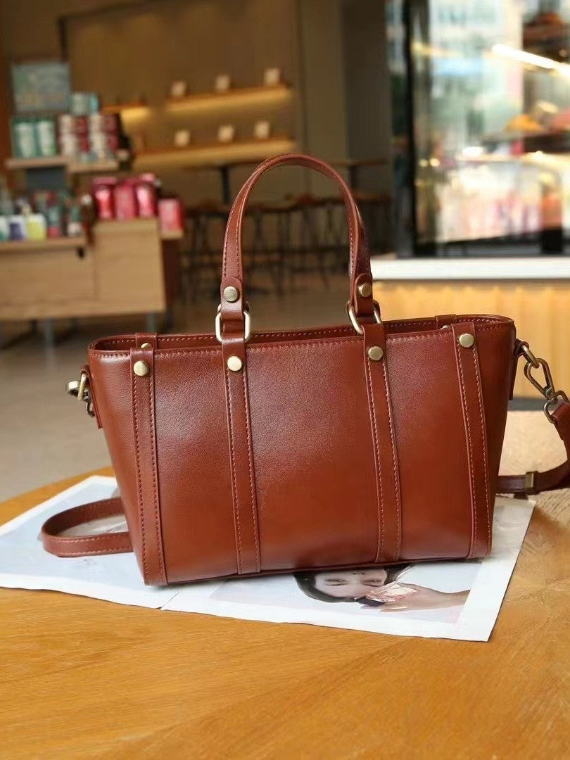 Baidie Leather Women's Bags Cross-Border Customizable New Handbag First Layer Cowhide Large Capacity Shoulder Messenger Tote Bag