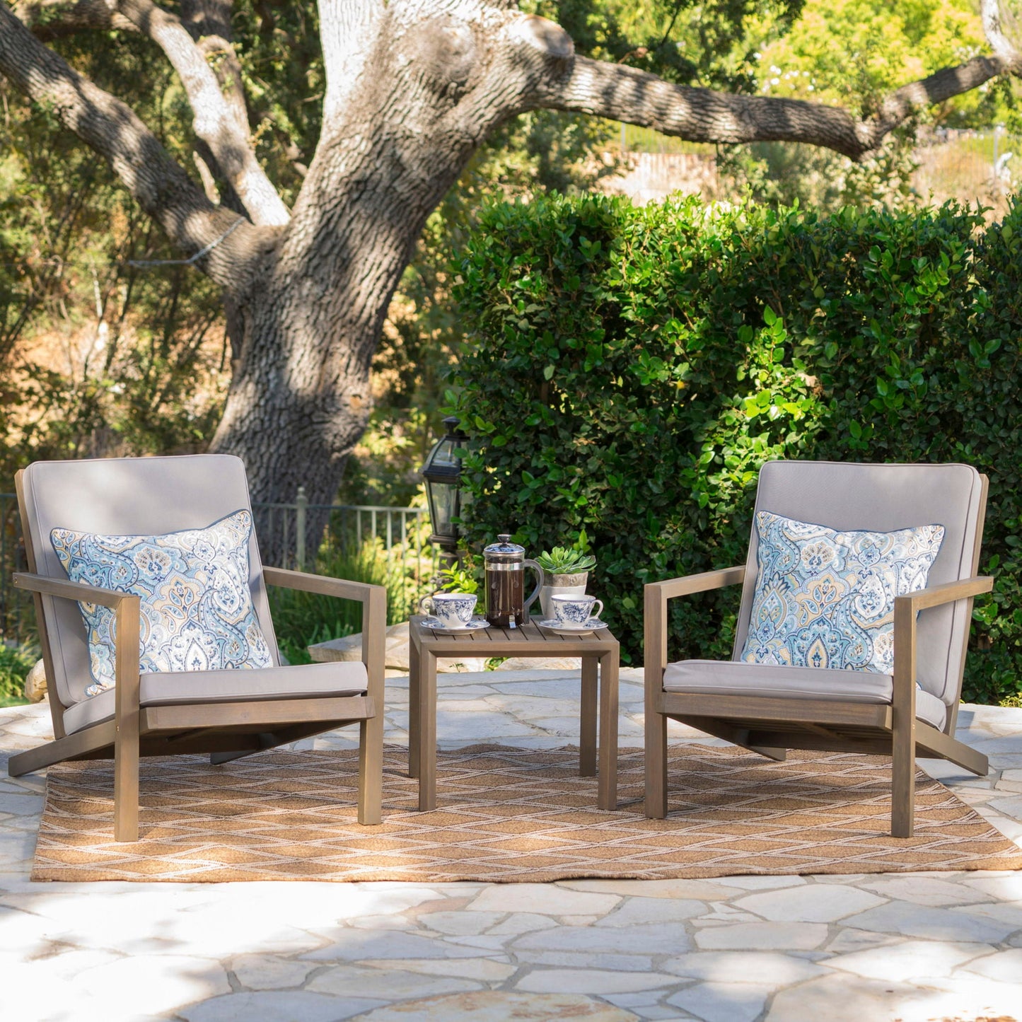 Celestaria 3-Piece Outdoor Chat Set with Adirondack Chairs, Cushions and Side Table