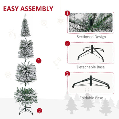 HOMCOM 7.5' Tall Unlit Snow-Flocked Slim Artificial Christmas Tree