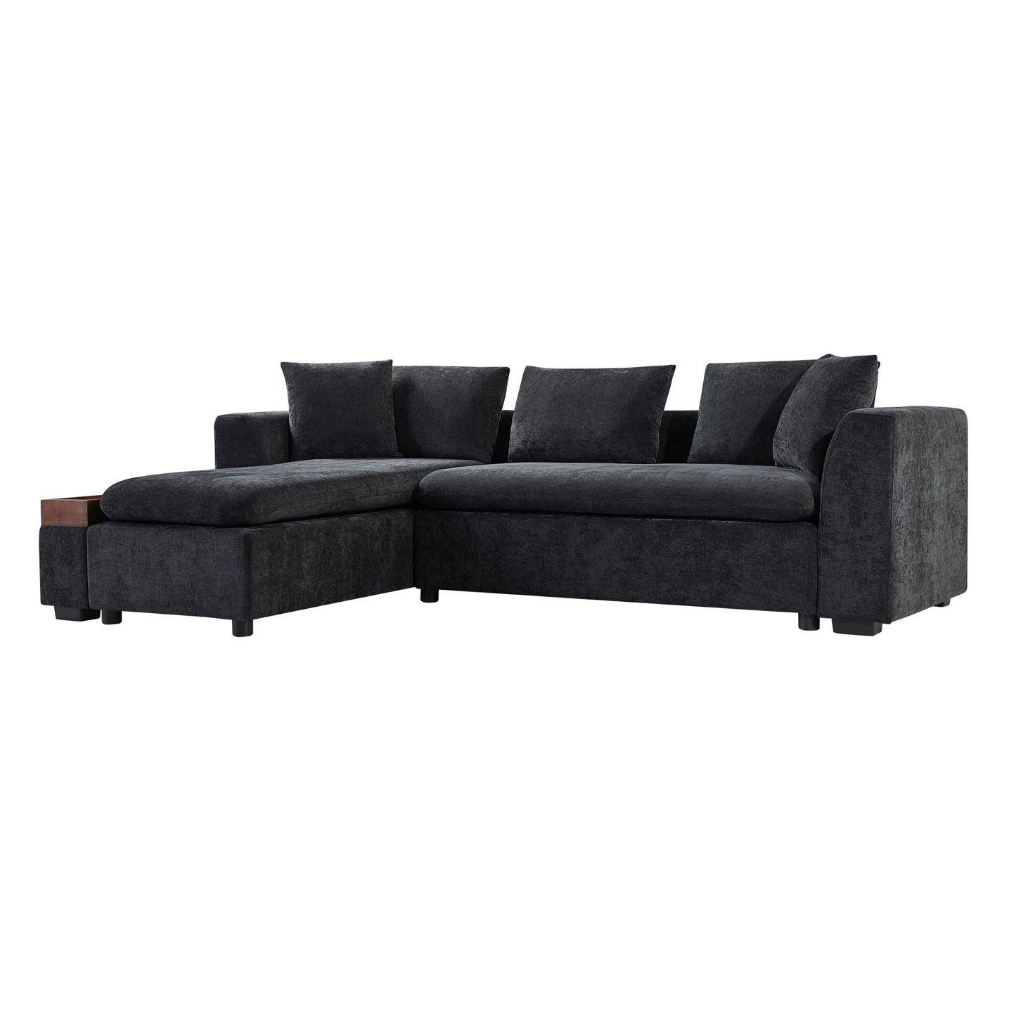 Modern L Shaped Sectional Sofa With Upholstery And Wooden Storage