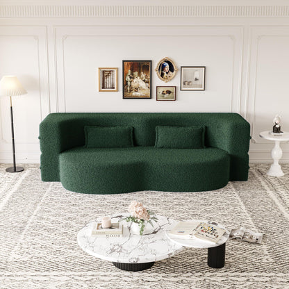 Modern Floor Sofa With Two Pillows Convertible Teddy Fabric Foam Filled Bed