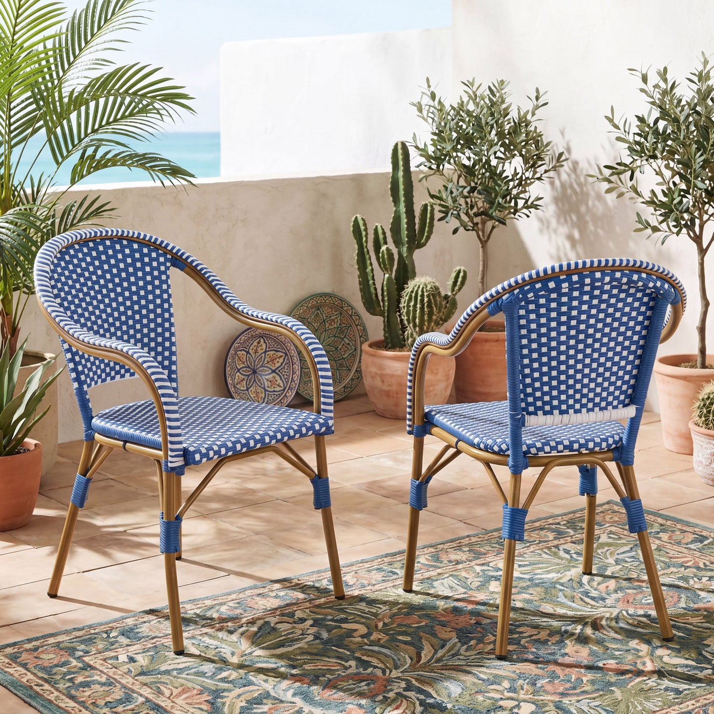 Outdoor Bistro Chairs Set of 2 with Aluminum Frame and PP Rattan