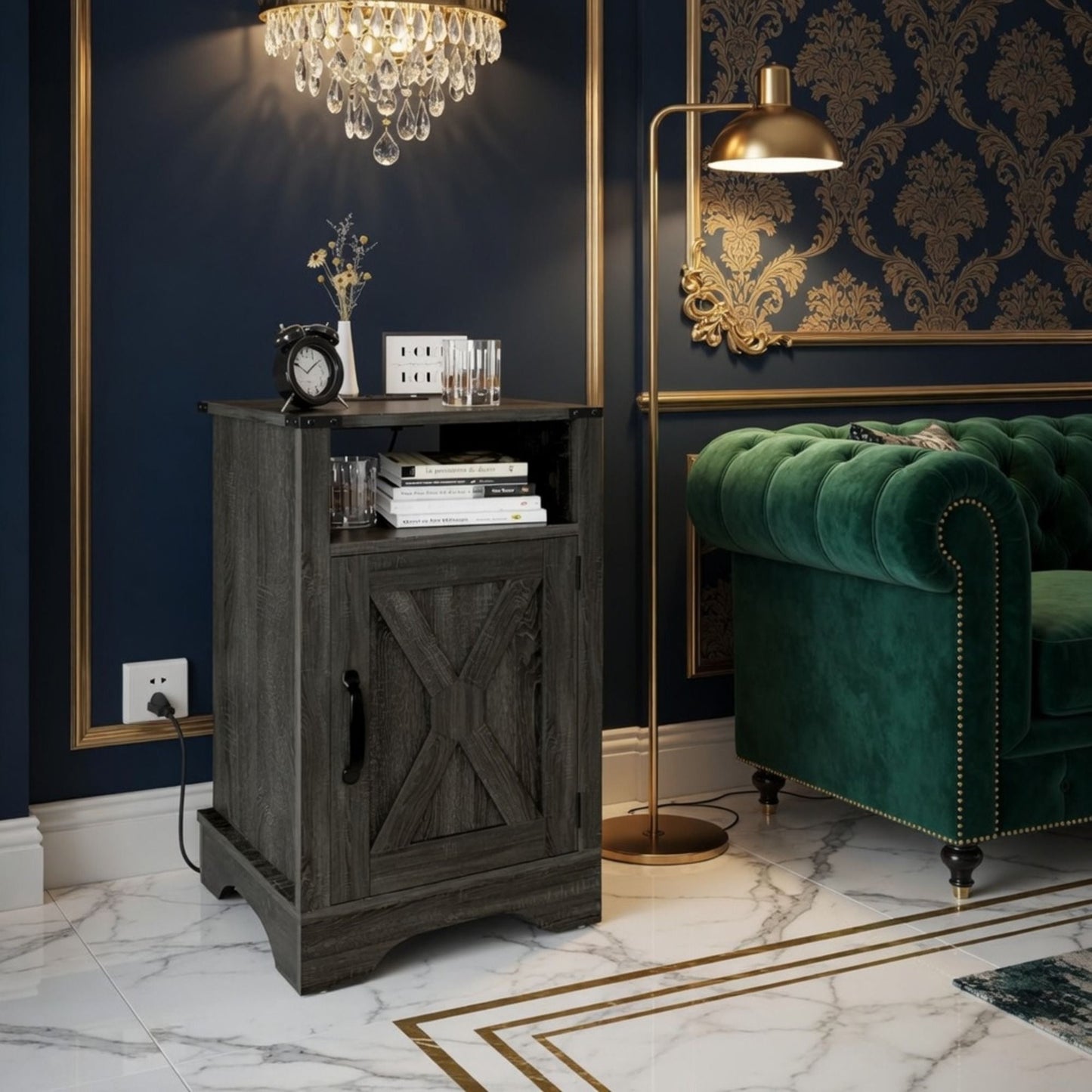 Farmhouse Nightstand, Charging Station & Storage