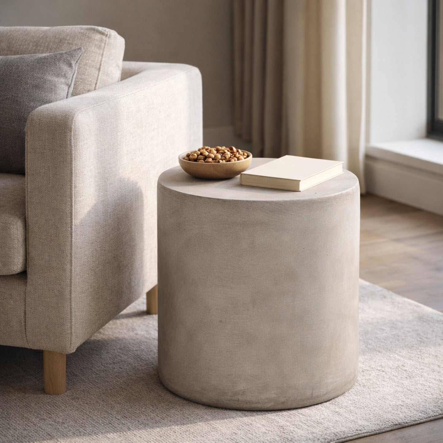 Outdoor Lightweight Concrete Side Table, Light Gray