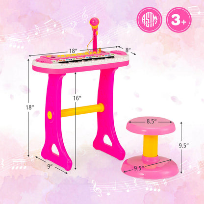 31-Key Kids Piano Keyboard Toy with Microphone and Multiple Sounds for Age 3+-Pink