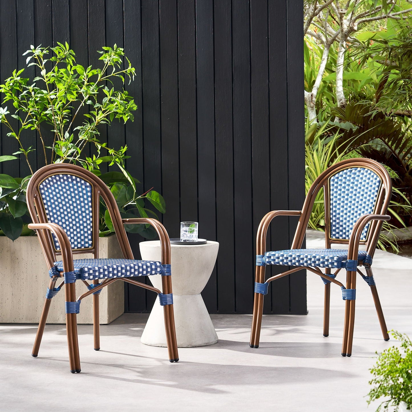 Bistro Chair With 2 Toned Checkered Pattern (Set of 2) - White / Navy