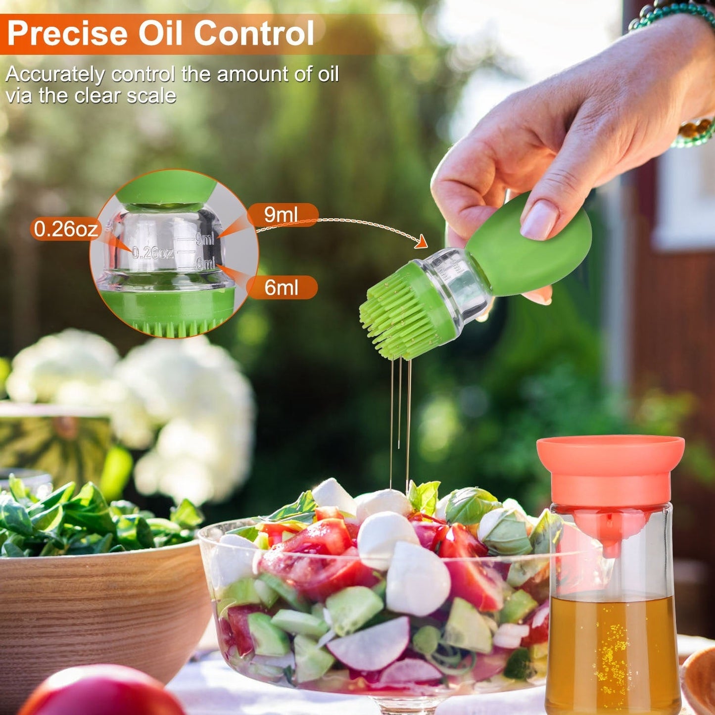 Oil Dispenser Bottle 2 In 1 Cooking Glass Olive Oil Dispenser Silicone Dropper with Silicone Brush Dropper Measuring Container for Kitchen Baking BBQ