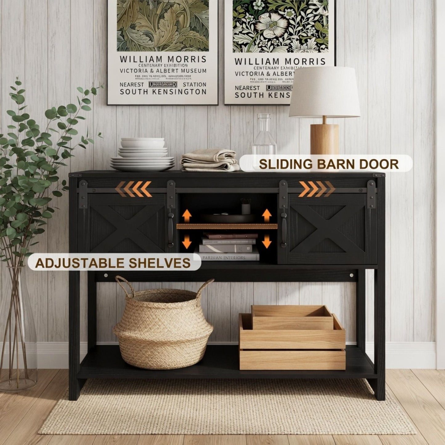 Farmhouse Entryway Table With Sliding Barn Door