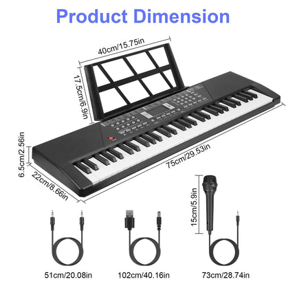 61 Keys Digital Music Keyboard Electric Piano Electronic Musical Instrument Kids Learning Keyboard with Microphone for 3-12 Year Old Kids Girls Boys