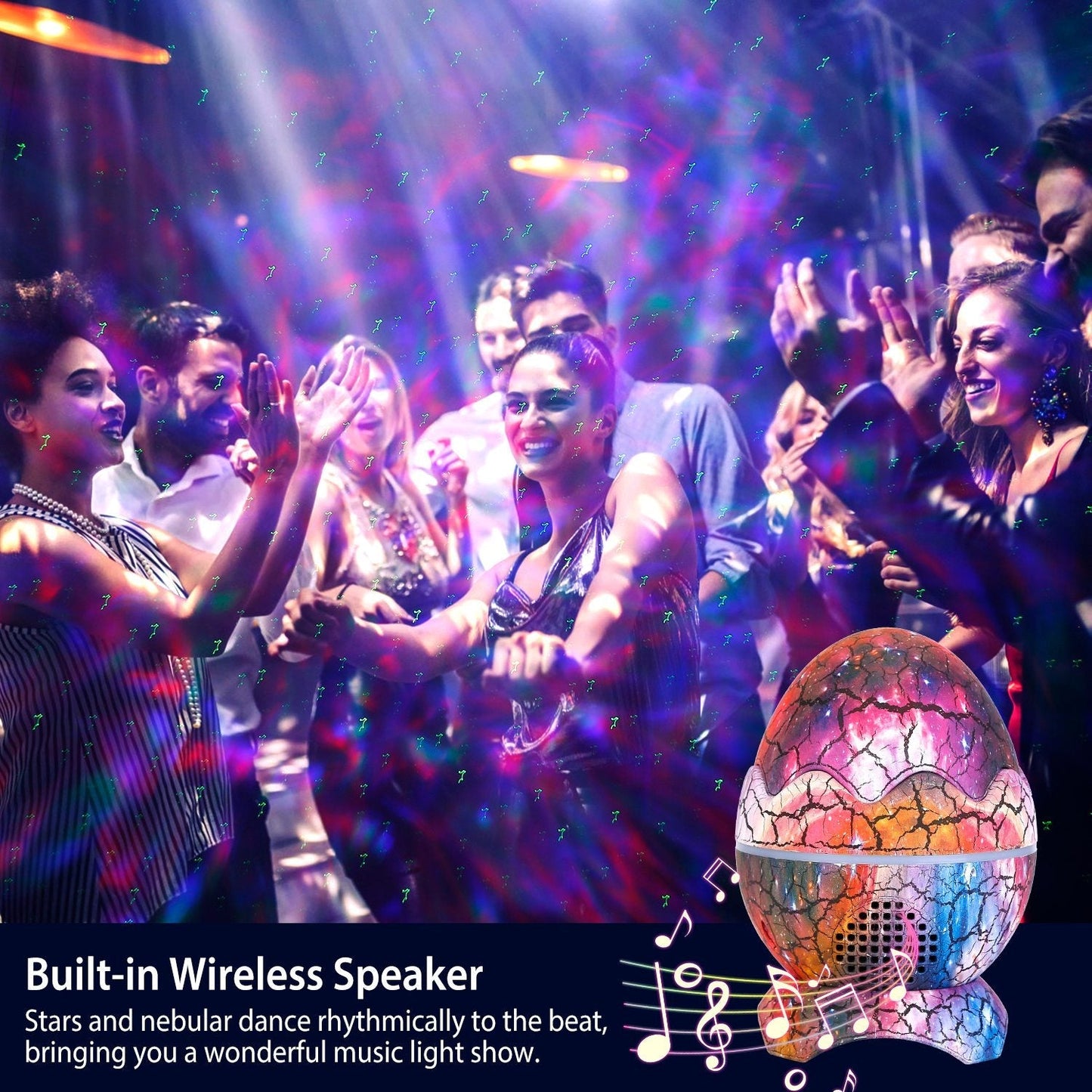 Star Projector Lamp Galaxy Light Dinosaur Egg Light Nebula Star Party Light Lamp with Wireless Speaker White Noise Remote Control