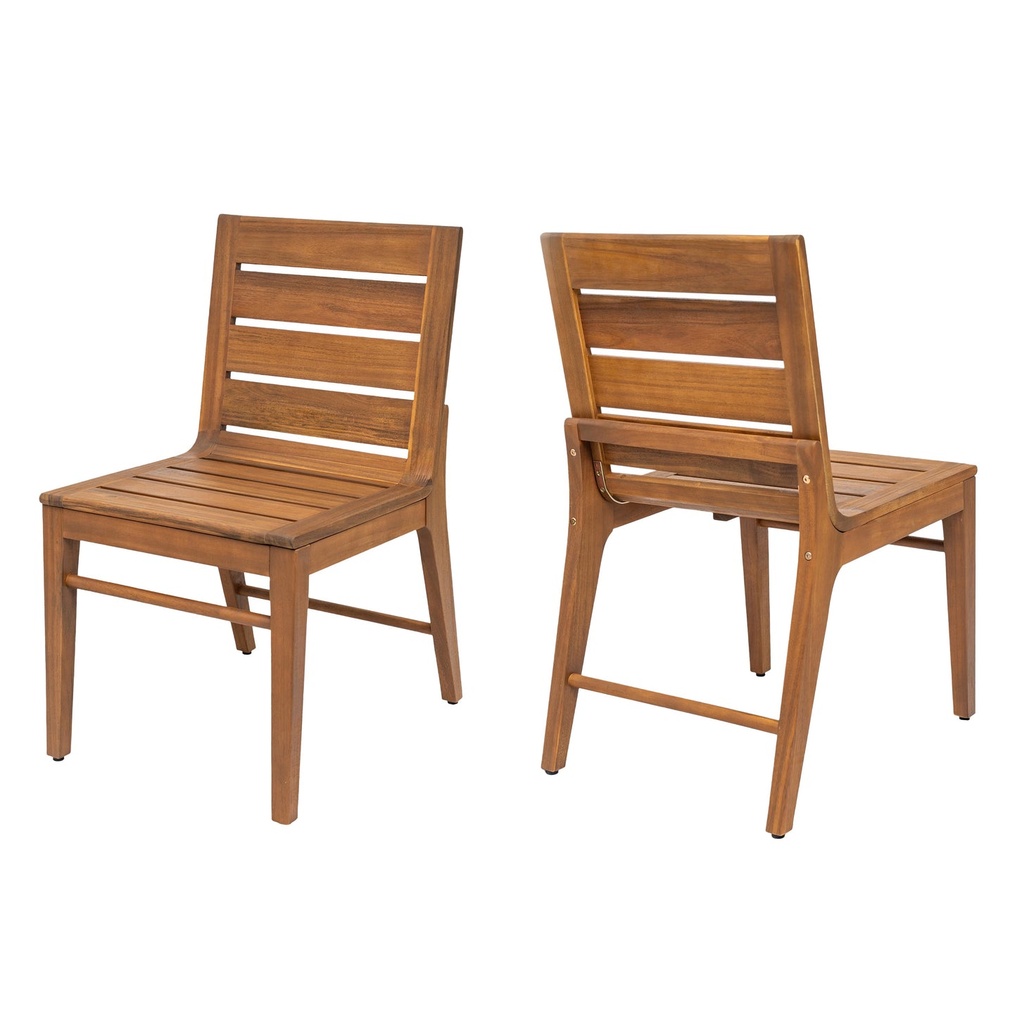 7 Piece Outdoor Acacia Wood Dining Set, 71" Teak Finish Rectangular Table with 6 Slatted Back Chairs
