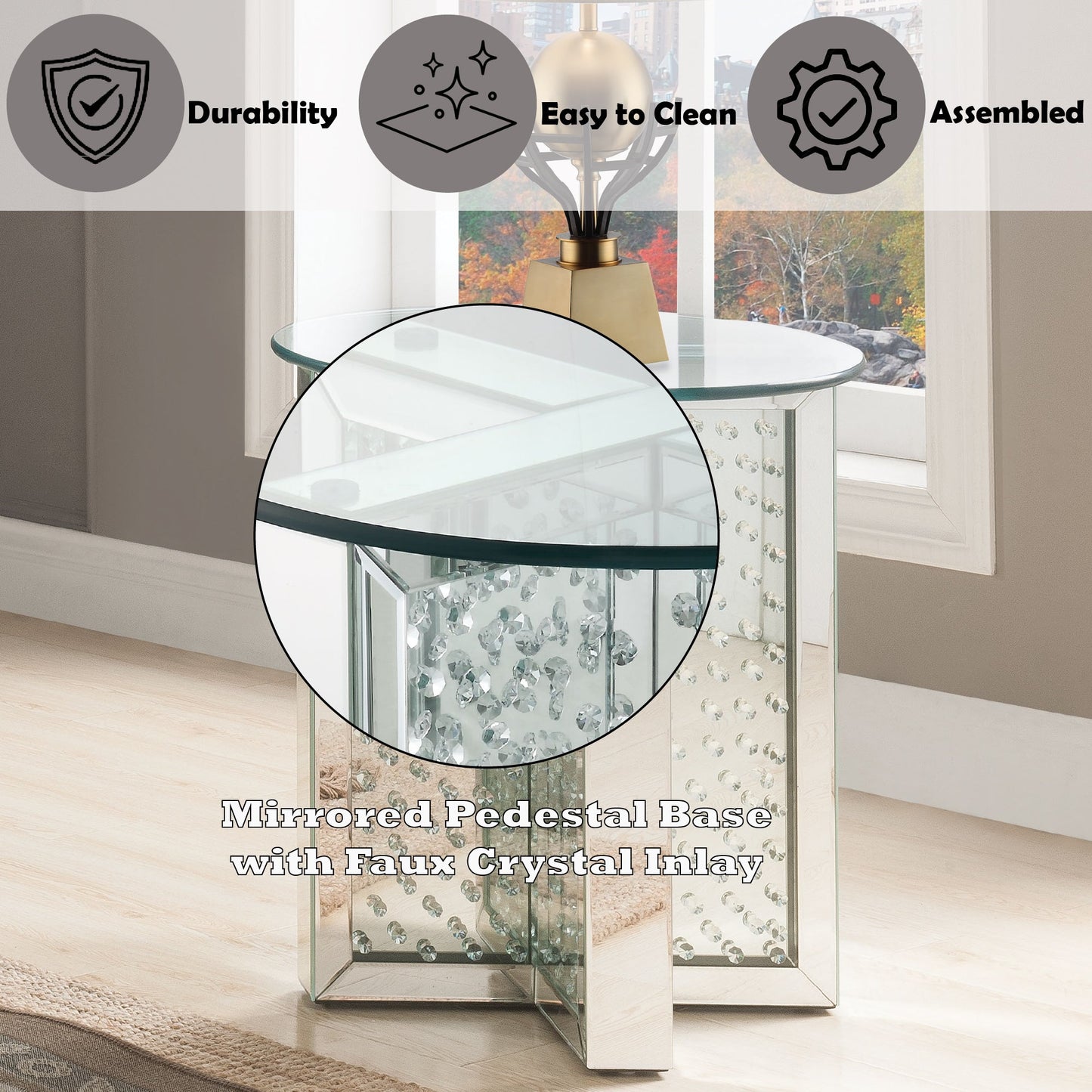 Nysa Mirrored & Faux Crystals End Table (Assembled)