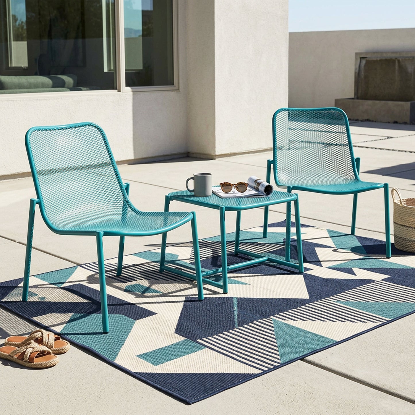 Kincaid Outdoor 3-Piece Conversation Set with Iron Frame - Teal