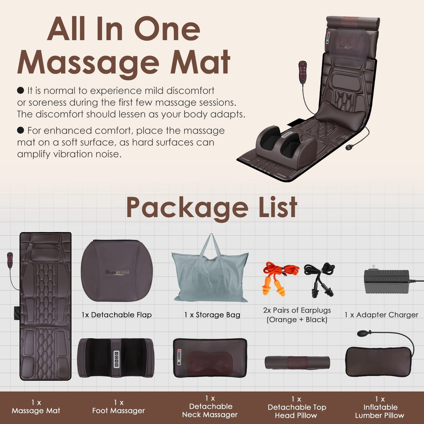 Full Body Massage Mat with Heat and Shiatsu Neck & Foot Massager