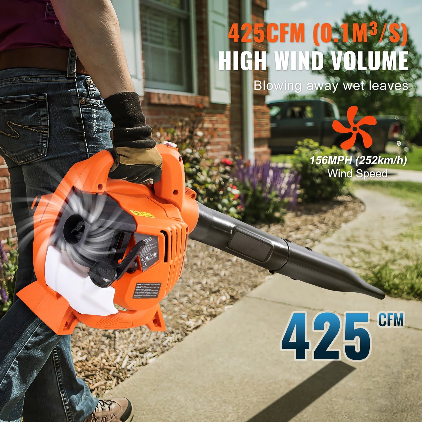 Leaf Blower, 26CC 2-Cycle Handheld with Vacuum and Collection Bag