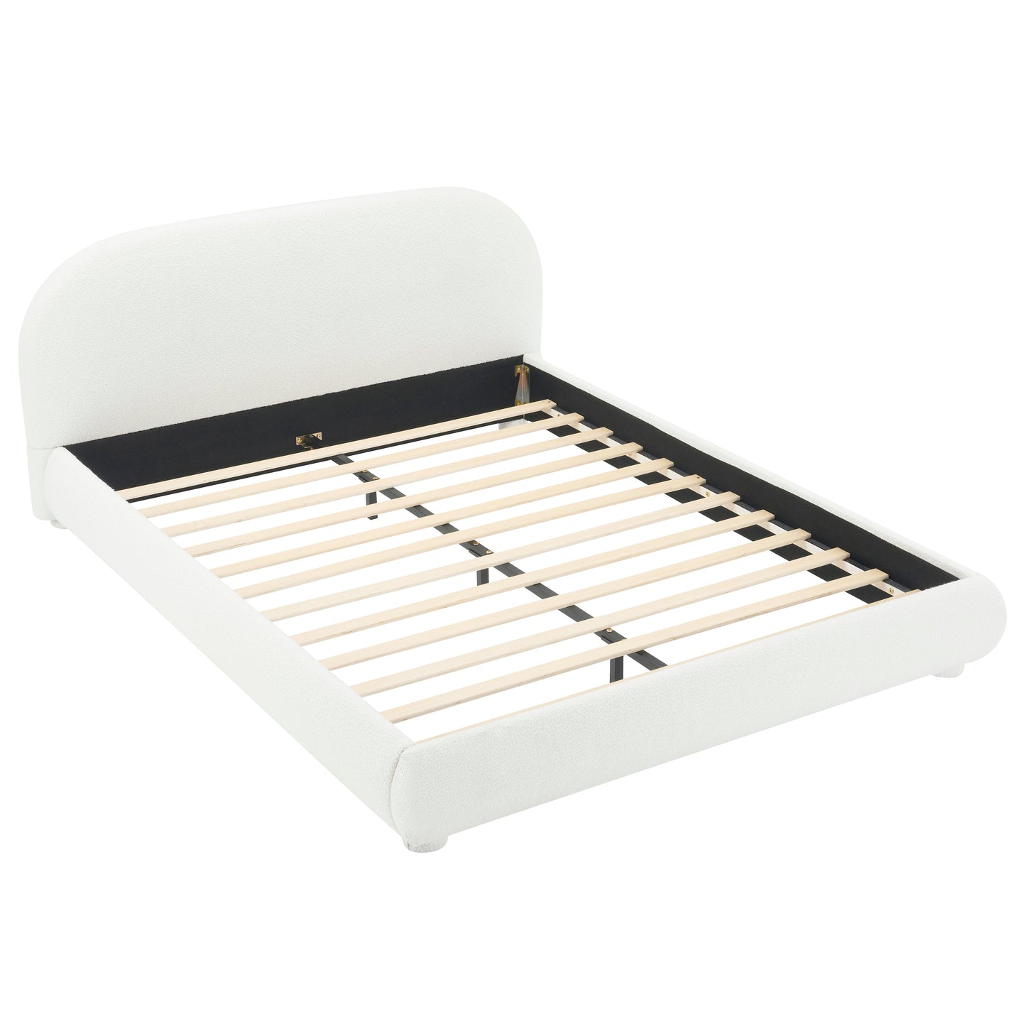 Cream Style Fabric Upholstered Bed, Simple Modern Bedroom Double Bed, Queen