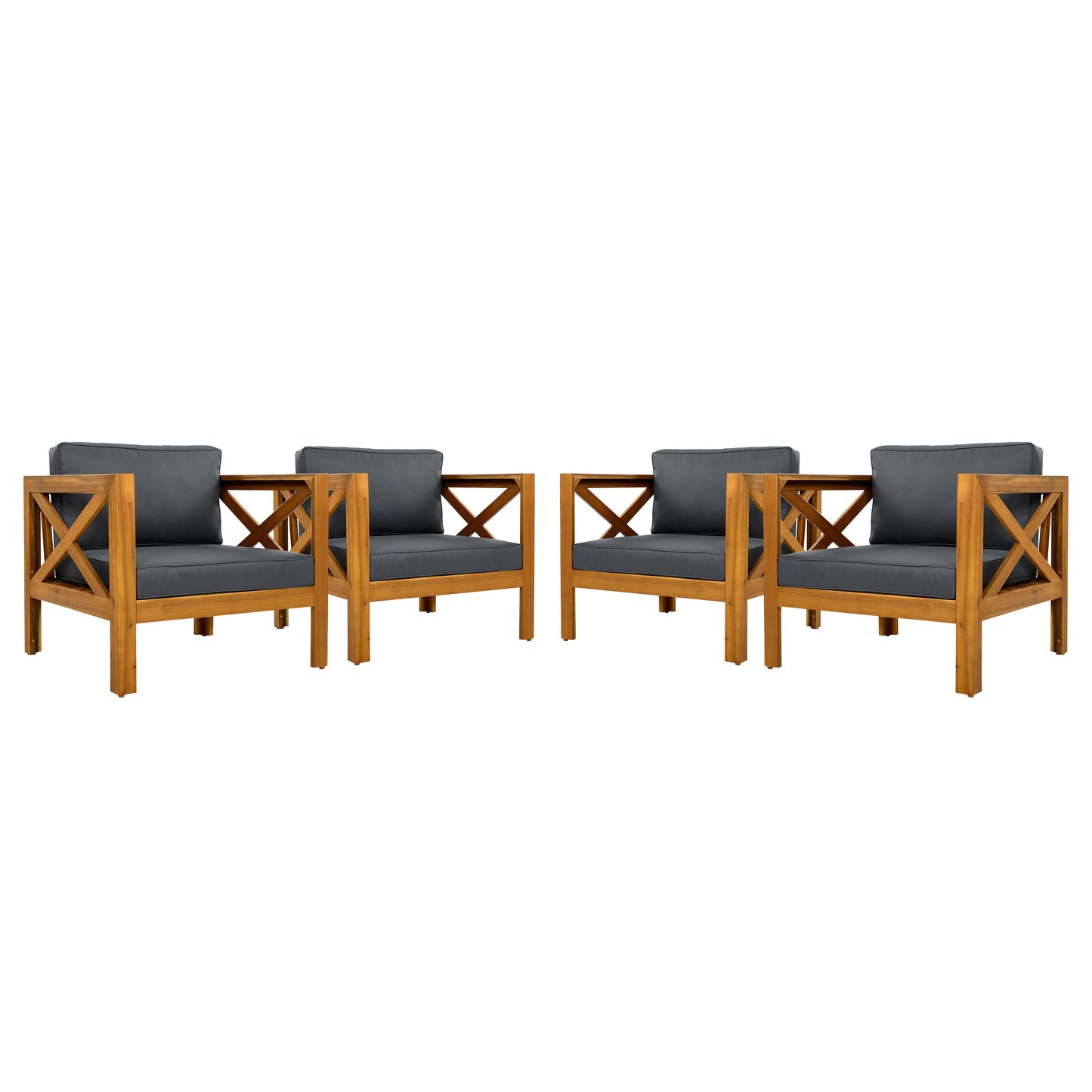 Patio Conversation Set with Foldable Acacia Wood Table and Cushioned Armchairs