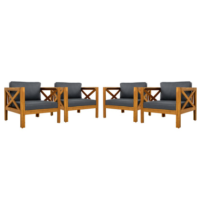 Patio Conversation Set with Foldable Acacia Wood Table and Cushioned Armchairs
