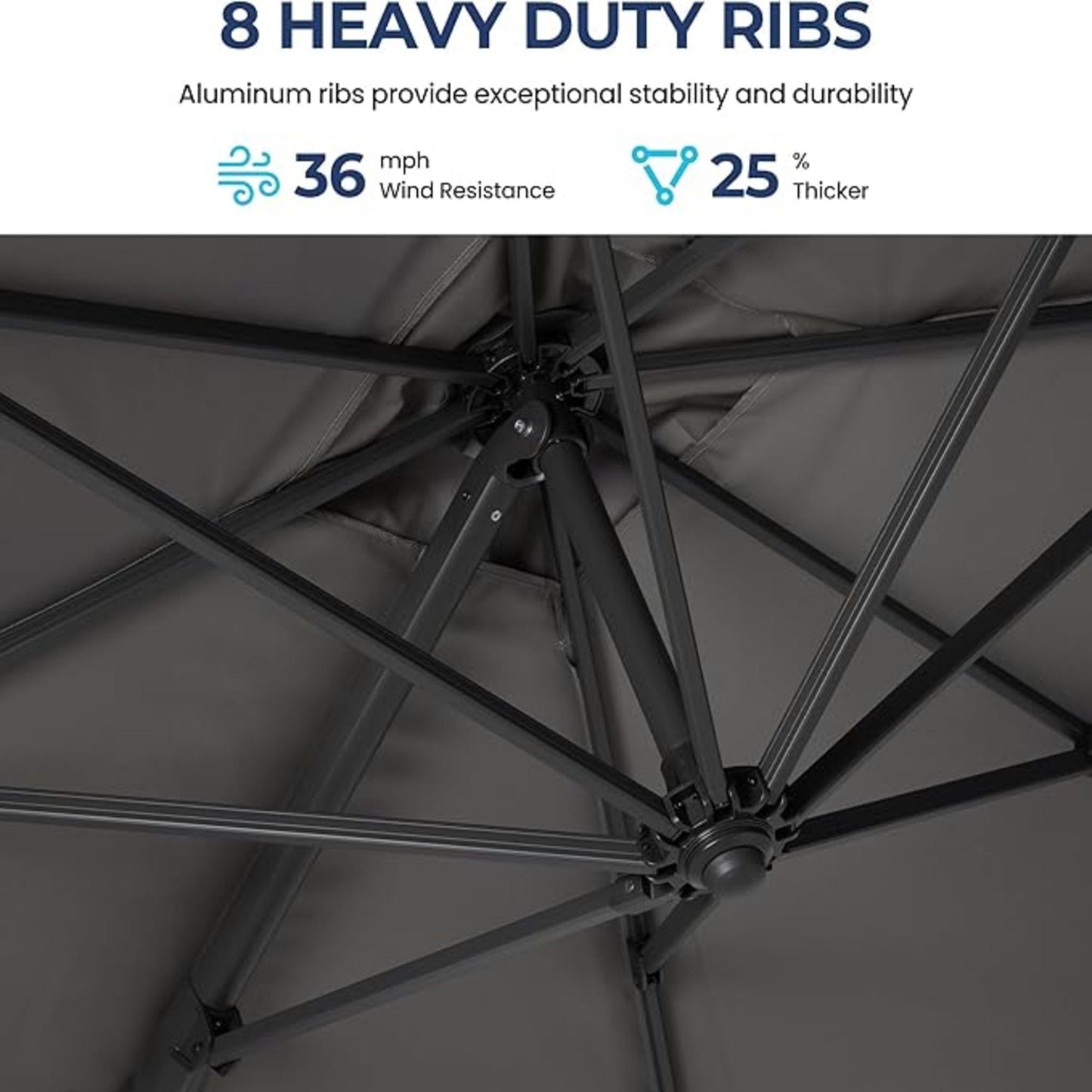 Round Cantilever Patio Umbrella With 360 Rotation & Infinite Tilt Adjustment