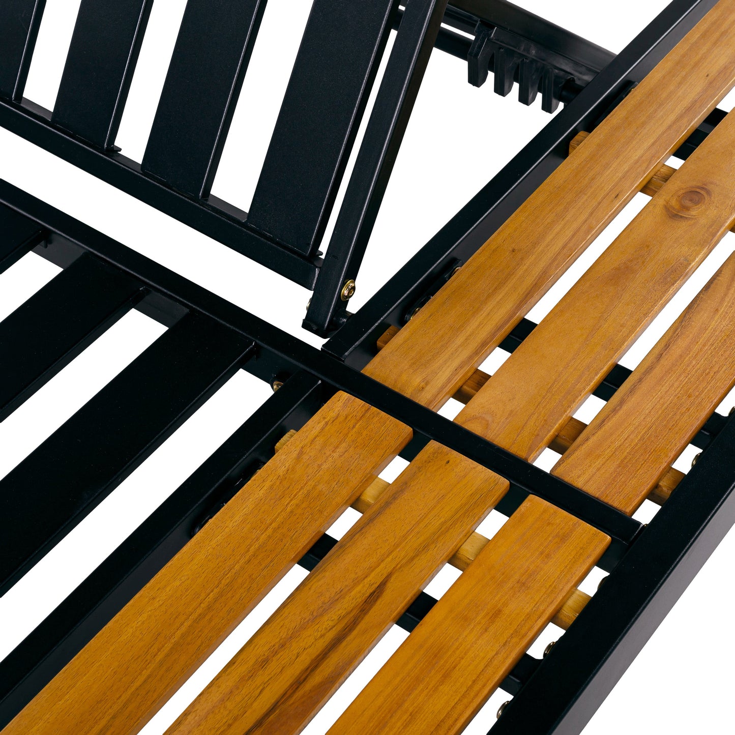 Black Iron + Teak Finish Wood Chaise Lounge Frame