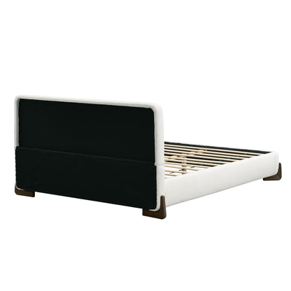 Elegant Boucle Upholstered Bed With Solid Wood Legs