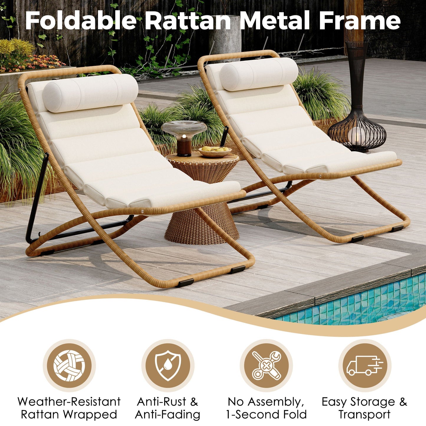 Outdoor Folding Chair With Adjustable Backrest (Set of 2)